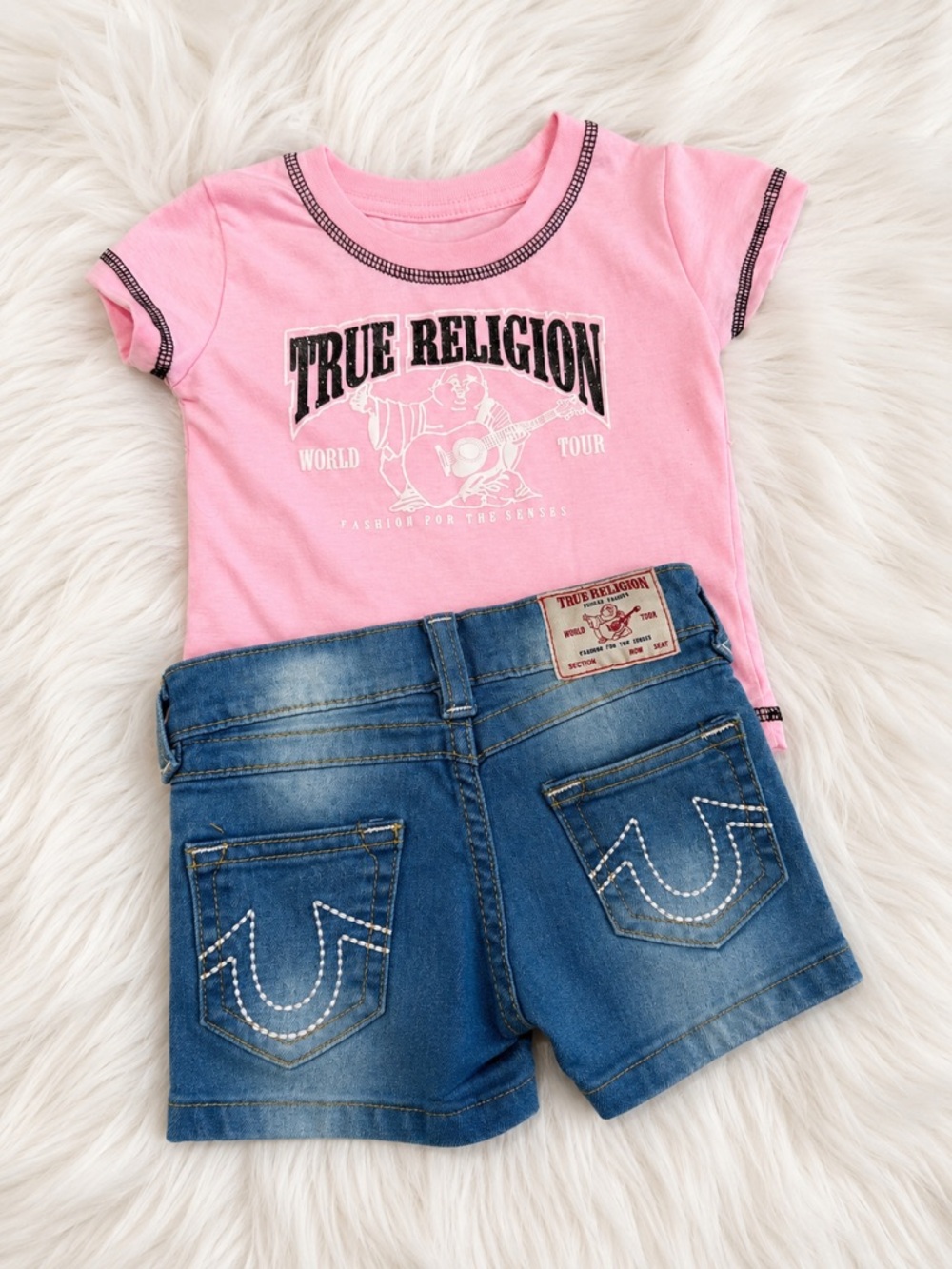 True Religion Pink Logo Tee with Contrast Stitching